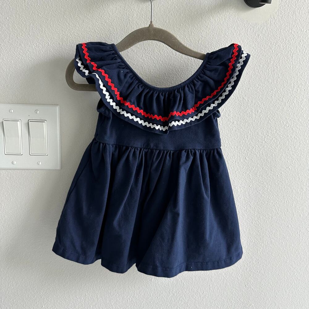 Janie And Jack Dresses Girls Ric Rac Ruffle Dress Navy Blue / Red 6-12M